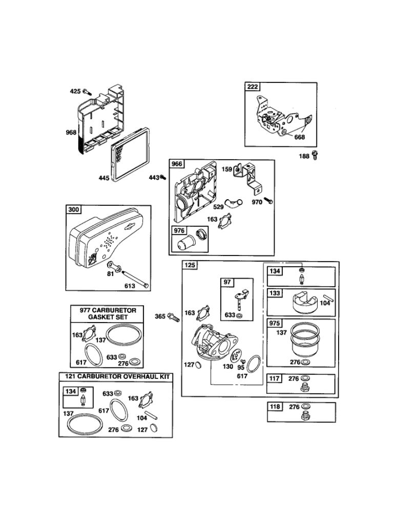 Carburetor/Muffler/Air Cleaner Diagram and Parts List for 124T02-0853-E1C  Briggs and Stratton Engine